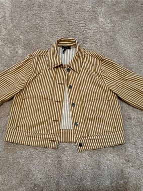 ME+EM Striped Tan & Cream Crop Jean Jacket